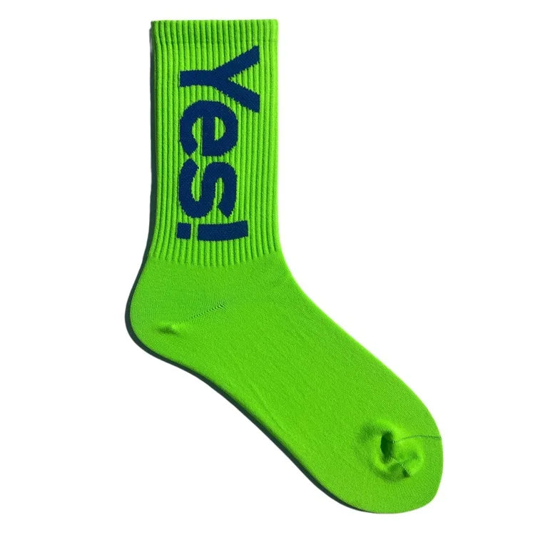 'Yes!' Men/Women Mid Crew Socks Outdoor Skateboarding Sports Fashion Sock
