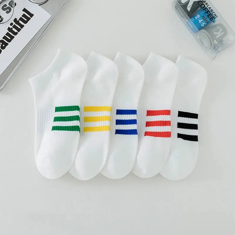 Men/Women White Casual Cotton Socks Free Size No Show for Summer 5 Pairs