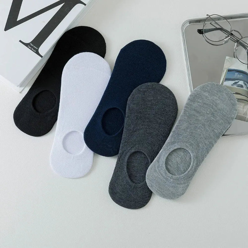 Men's No Show Socks Cotton Silicone Anti-slip Invisible for Summer 5 Pairs