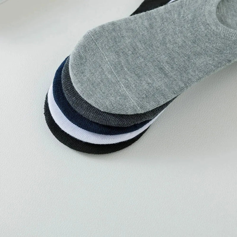 Men's No Show Socks Cotton Silicone Anti-slip Invisible for Summer 5 Pairs
