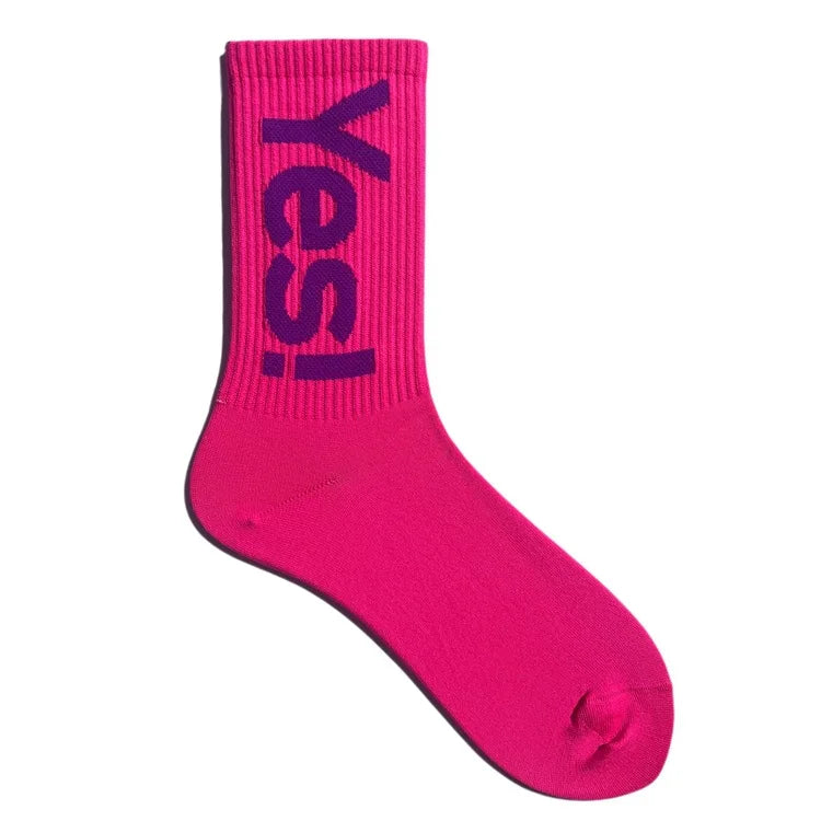 'Yes!' Men/Women Mid Crew Socks Outdoor Skateboarding Sports Fashion Sock