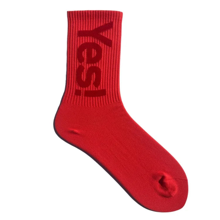 'Yes!' Men/Women Mid Crew Socks Outdoor Skateboarding Sports Fashion Sock