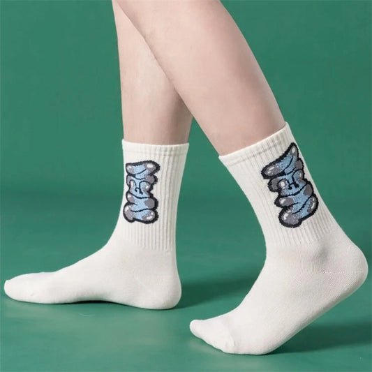 Men's Fashion Crew Socks Multicolour Graffiti Lettering Street Style 5 Pairs