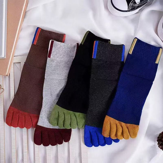 Men's Casual Five-Toe Cotton Socks Breathable Split Toe Crew Socks 5 Pairs