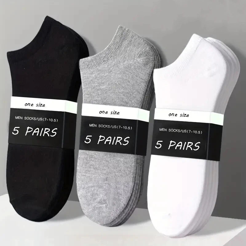 Men's Casual No Show Socks Breathable Cotton No-Pilling for Summer 5 Pairs