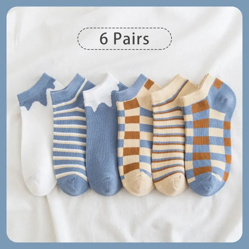Women's Striped Plaid Fashion Socks No-show Invisible for Summer 6 Pairs