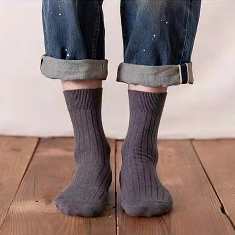 5 Pairs Men's Crew Casual & Dress Socks Polyester 5 Solid Colors Set