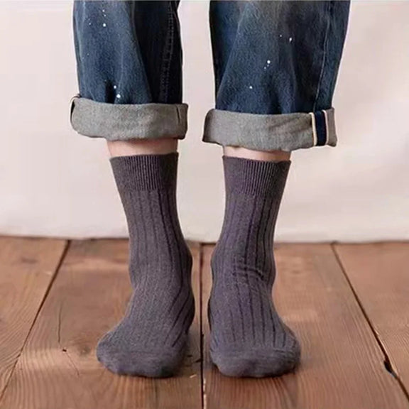 5 Pairs Men's Crew Casual & Dress Socks Polyester 5 Solid Colors Set