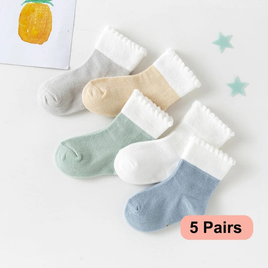 5 Pairs Baby Socks Summer Cotton Blend Solid Colorful Kids Socks