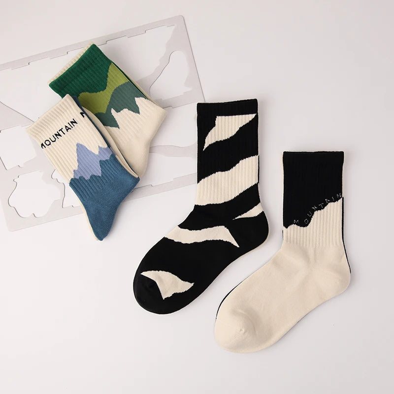 Men and Women's Casual Crew Socks Asymmetrical Design Breathable Cotton Socks