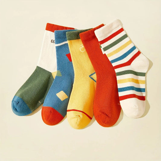 5 Pairs Colorful Children Soft Cotton Polyester Spandex Breathable Socks