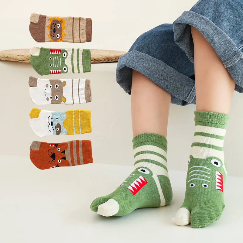 5 Pairs Kids Soft Cotton Crew Socks Cartoon Animal Design for Boys Girls Toddlers