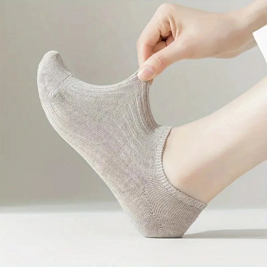 Women's No Show Solid Color Socks Breathable Short Summer Socks 5 Pairs