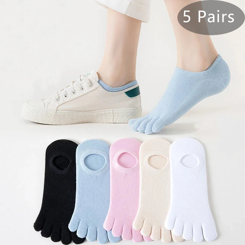 5 Pairs Women/Girl Cotton Socks Five-toe No Show for Summer