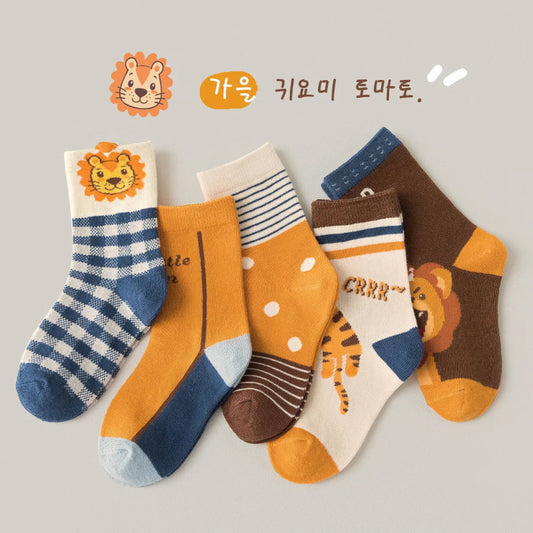 5 Pairs Kids Cartoon Socks Cotton Blend Soft Breathable and Comfy