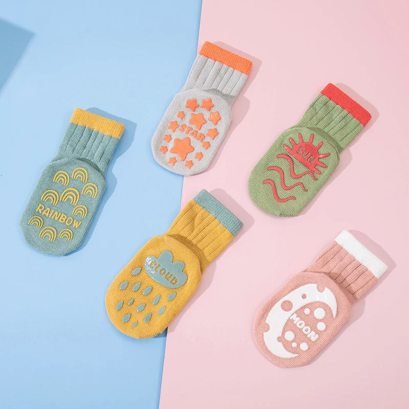3 Pairs Kids Cotton Socks Non-slip Color Block Ankle Slipper Socks