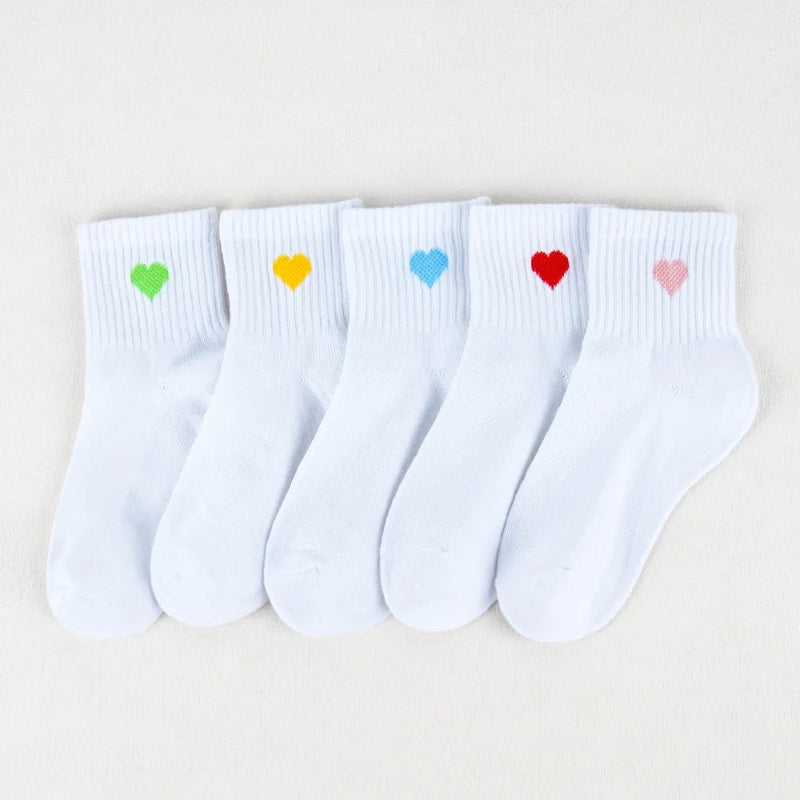 5 Pairs Kids Socks Cute Heart Pattern Comfortable Children White Socks