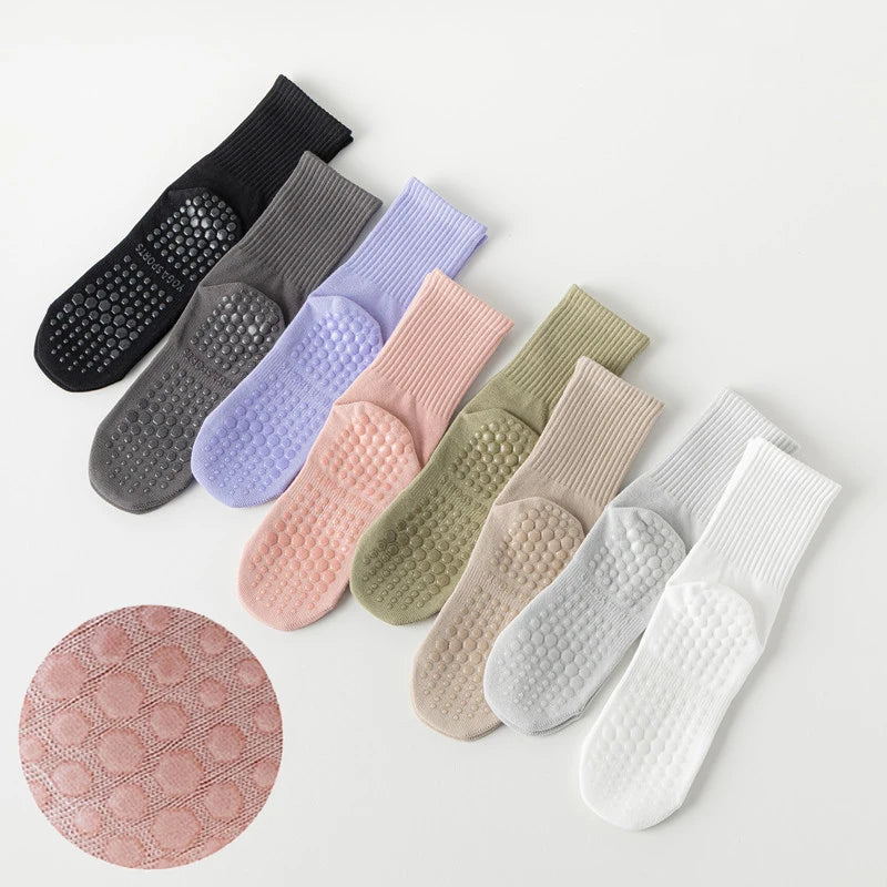 4 Pairs Women's Cotton Non-slip Socks for Fitness Gym Yoga Pilates