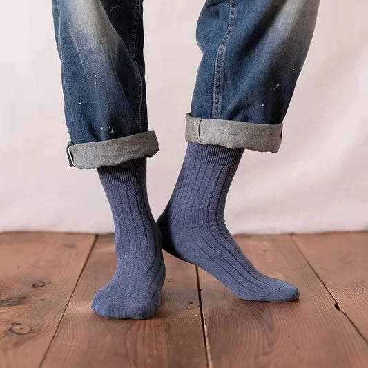 5 Pairs Men's Crew Casual & Dress Socks Polyester 5 Solid Colors Set