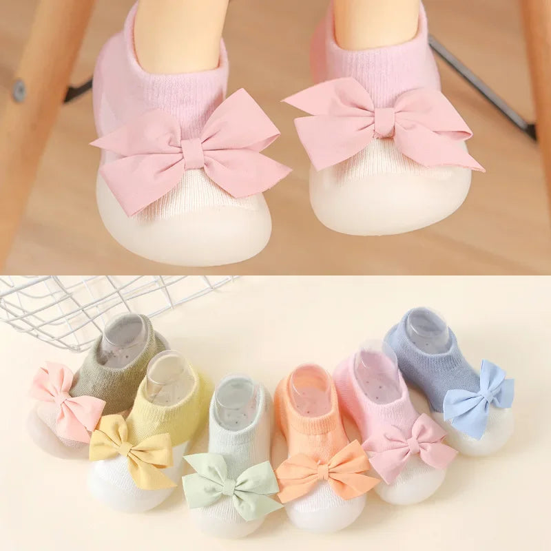 Baby Girl Slipper Socks Rubber Sole Non-slip Floor Socks with Cute Bow