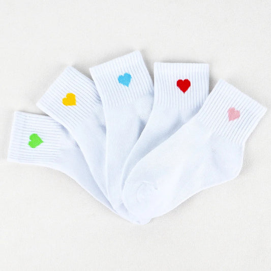 5 Pairs Kids Socks Cute Heart Pattern Comfortable Children White Socks