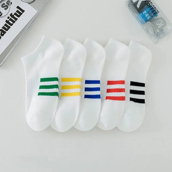 Men/Women White Casual Cotton Socks Free Size No Show for Summer 5 Pairs