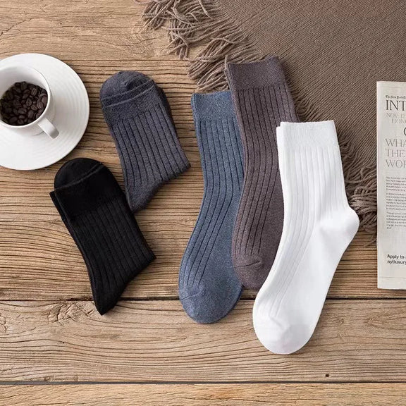 5 Pairs Men's Crew Casual & Dress Socks Polyester 5 Solid Colors Set