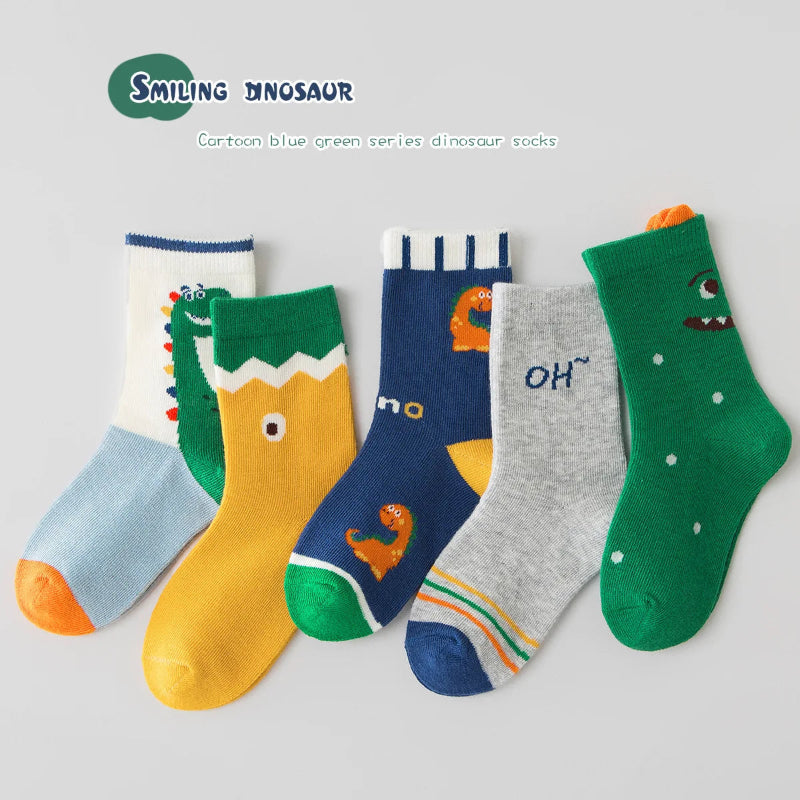 5 Pairs Kids Cartoon Socks Cotton Blend Soft Breathable and Comfy