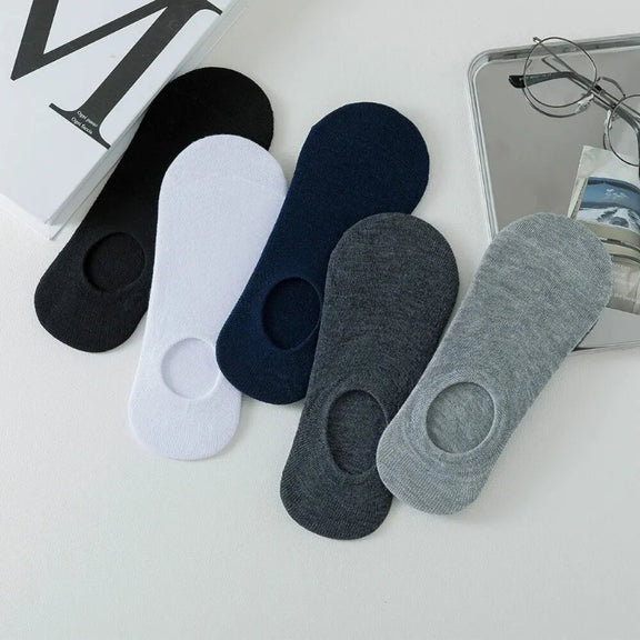 Men's No Show Socks Cotton Silicone Anti-slip Invisible for Summer 5 Pairs