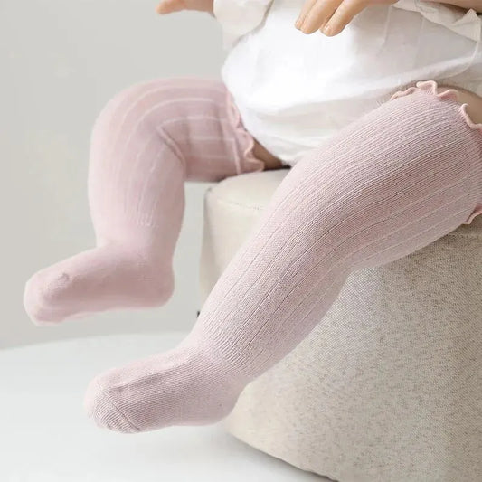 3 Pairs Baby Girls Socks Lace Frilly Solid Cotton Long Knee High Kids Socks