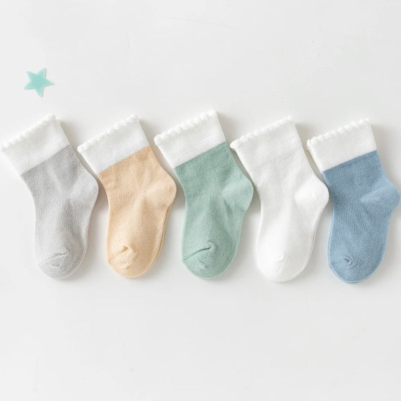 5 Pairs Baby Socks Summer Cotton Blend Solid Colorful Kids Socks
