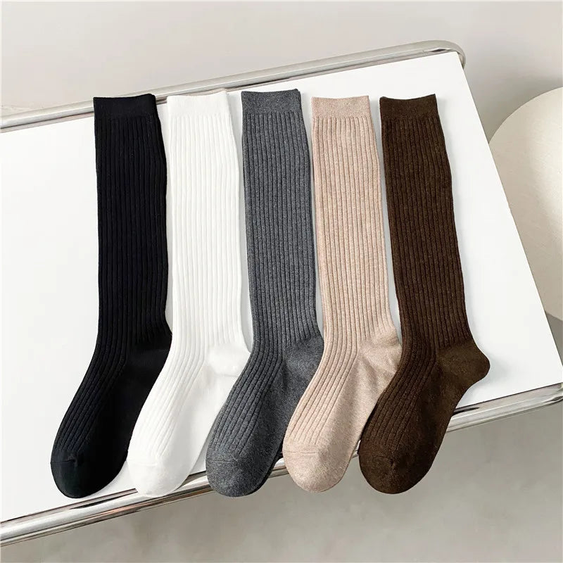 Women's Preppy Style Knee High Socks Premium Solid Color Long Socks