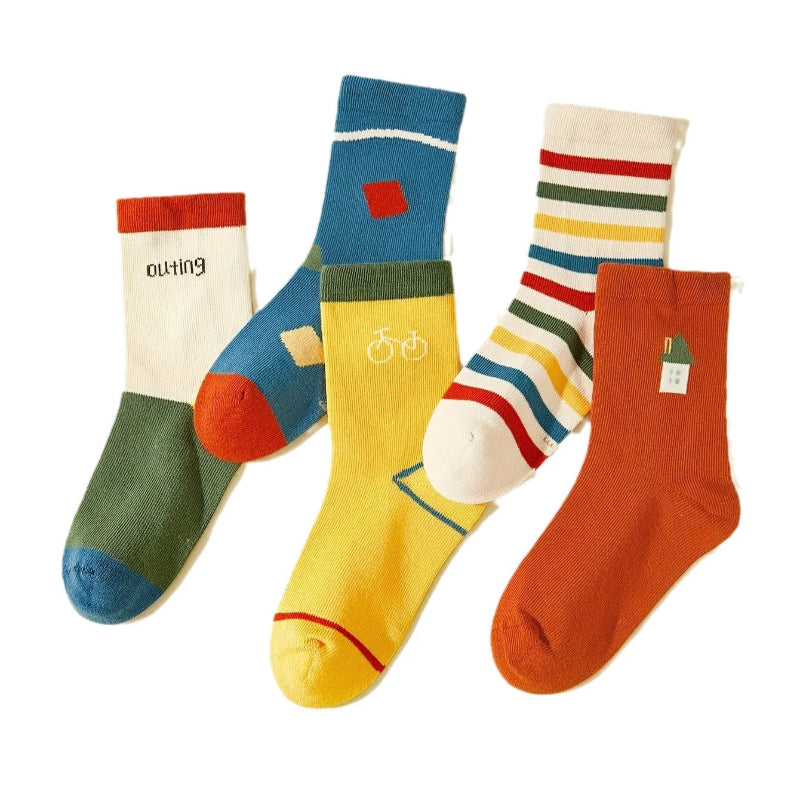 5 Pairs Colorful Children Soft Cotton Polyester Spandex Breathable Socks