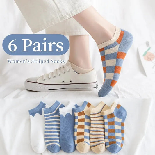 Women's Striped Plaid Fashion Socks No-show Invisible for Summer 6 Pairs