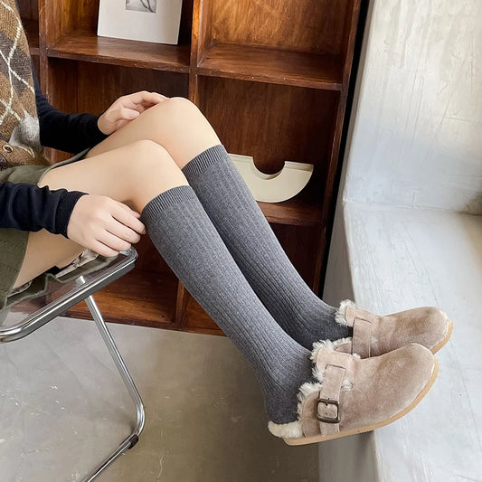 Women's Preppy Style Knee High Socks Premium Solid Color Long Socks