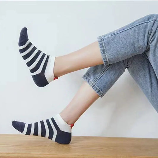 5 Pairs Women's Cotton Ankle Socks Lovely Heart Fashion White