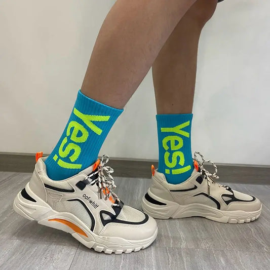 'Yes!' Men/Women Mid Crew Socks Outdoor Skateboarding Sports Fashion Sock