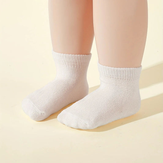 5 Pairs Children Cotton Socks Fashion White for 0-2 Years Toddlers Boys and Girls