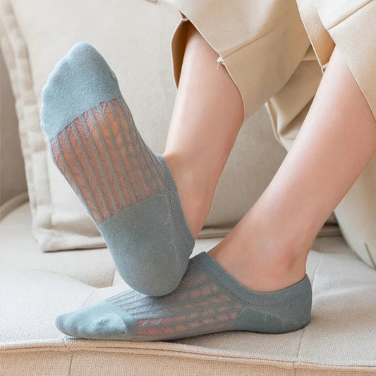 Women's Summer No Show Socks Fashion Lace Breathable Silicone Non-slip 5 Pairs