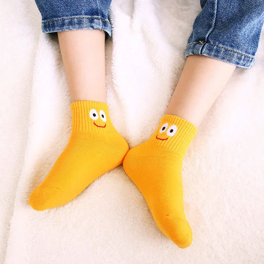 5 Pairs Kids Socks Fashion Cute Face Emotions Comfortable Breathable