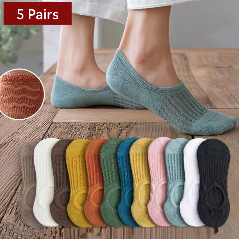 Women's Summer No Show Socks Fashion Lace Breathable Silicone Non-slip 5 Pairs